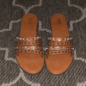 Tan sandals with rhinestones